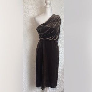 LOVE x Design NWT Velvet One Shoulder Chocolate Brown Dress Women's